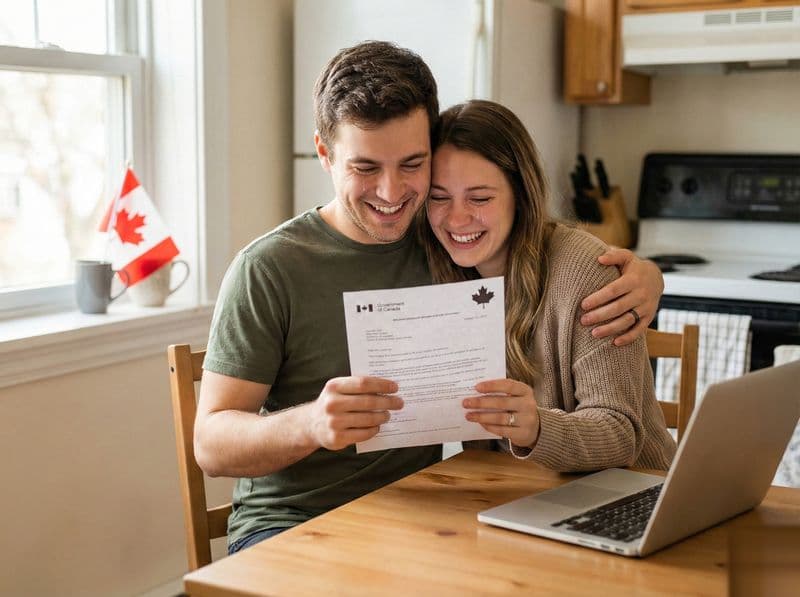 Couple celebrating immigration approval